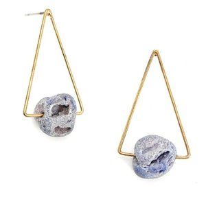 Blue gold Druzy Statement stud earrings